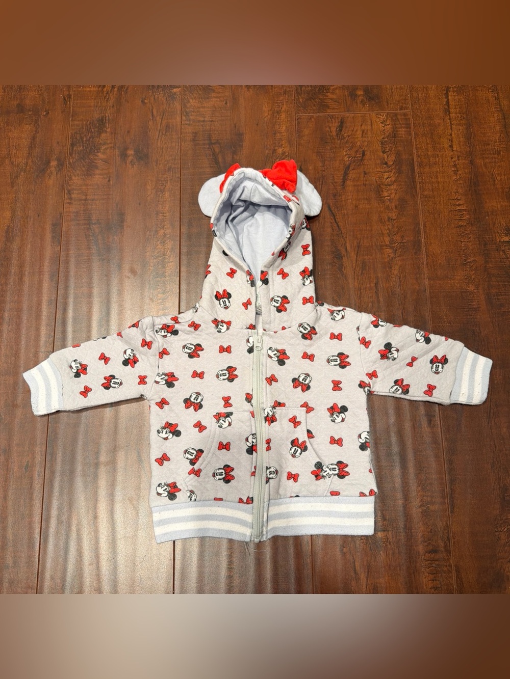 Disney Baby Minnie Mouse Full Zip Hoodie Jacket All Over Print Grey 12M